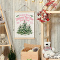 North Pole Village Christmas Wall Decor Pink Bows 12x16 Inch Farmhouse Art by Deal US