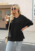 Women’s 2024 Fall Oversized Ripped Knit Sweater White Pullover Top Size M by Deal US