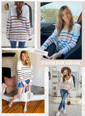 Dokotoo Womens V-Neck Off Shoulder Striped Ribbed Knit Pullover Black Size L by Deal US