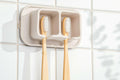 ONUCP Silicone Suction Toothbrush Holder 2-Slot Wall Mount Sand Beige by Deal US