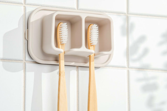 ONUCP Silicone Suction Toothbrush Holder 2-Slot Wall Mount Sand Beige by Deal US