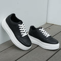 JABASIC Women Platform Sneakers Low Top Lace Up Walking Shoes Black Size 7 by Deal US