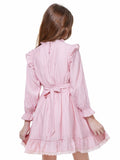 WULFUL Girls Long Sleeve Flared Belted A-line Dress Pink Size 7-8 by Deal US