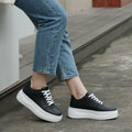 JABASIC Women Platform Sneakers Low Top Lace Up Walking Shoes Black Size 7 by Deal US