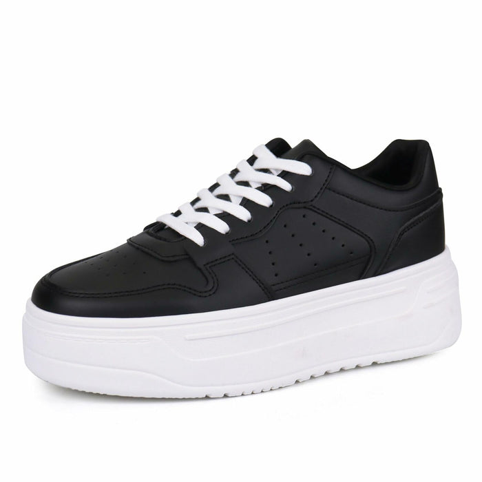 JABASIC Women Platform Sneakers Low Top Lace Up Walking Shoes Black Size 7 by Deal US