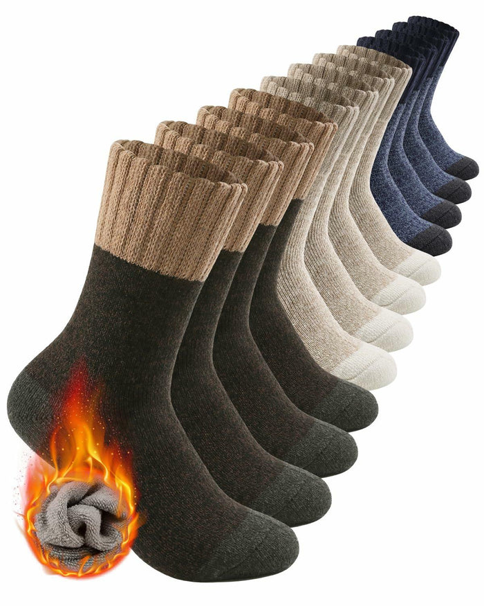 ATTIQOZI Men's Merino Wool Thermal Crew Socks Gray Khaki Blue 6 Pairs Size 8-13 by Deal US