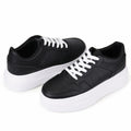 JABASIC Women Platform Sneakers Low Top Lace Up Walking Shoes Black Size 7 by Deal US