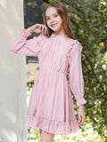 WULFUL Girls Long Sleeve Flared Belted A-line Dress Pink Size 7-8 by Deal US