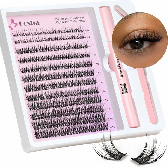 Losha Lash Extension Kit 144pcs Wispy Clusters 8-16mm C Curl Natural by Deal US