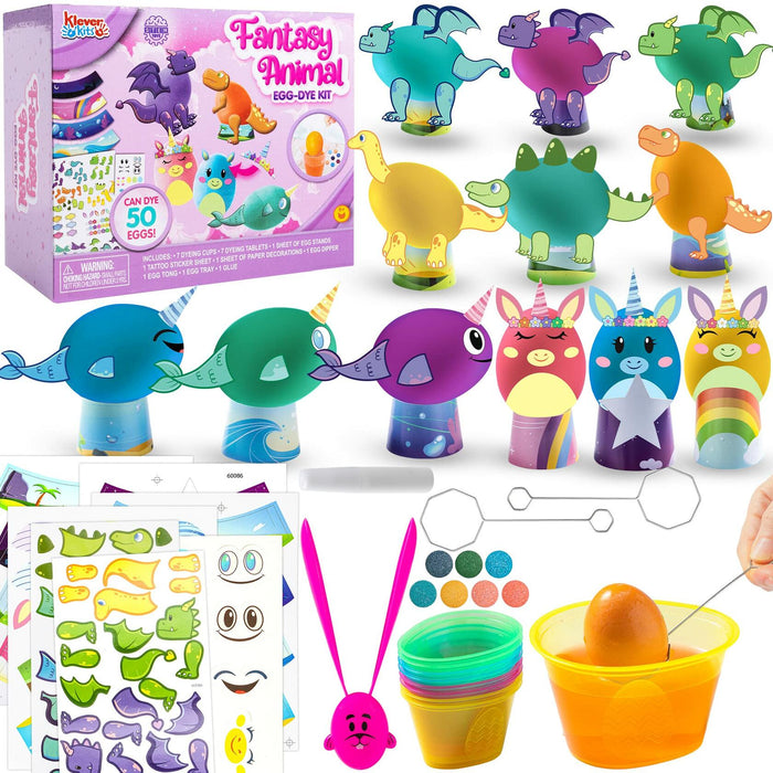 Klever Kits Easter Animal Egg Dye Kit 27 PCS Mermaid Dinosaur Unicorn by Deal US