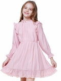 WULFUL Girls Long Sleeve Flared Belted A-line Dress Pink Size 7-8 by Deal US