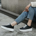 JABASIC Women Platform Sneakers Low Top Lace Up Walking Shoes Black Size 7 by Deal US