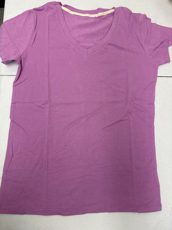 Beach Loose Fit Womens Tops Blouses Summer V Neck Short Sleeve Fuchsia Size M by Deal US