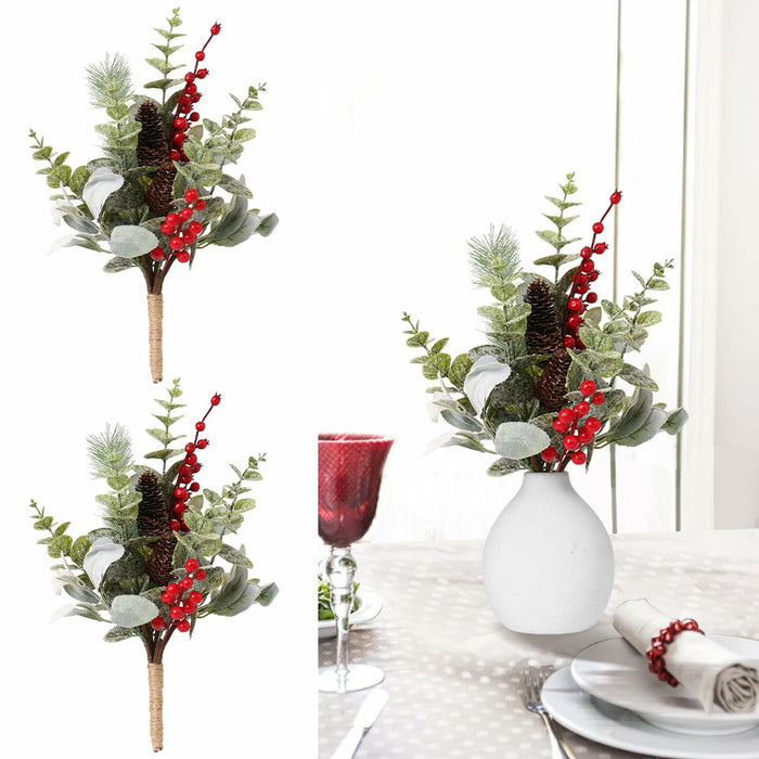 RoseCraft 2PCS Red Berry Flower Stems 16.5in Christmas Decorations by Deal US
