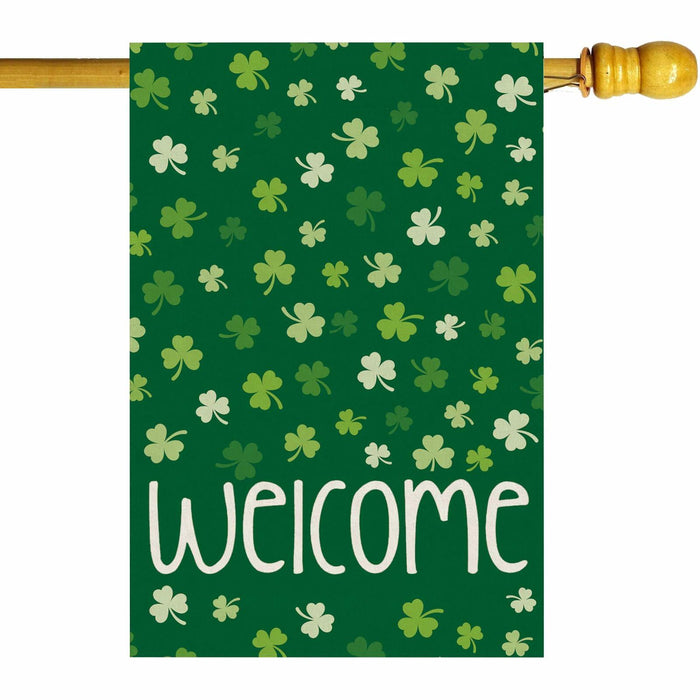 ZAEW St. Patrick's Day Shamrocks Burlap House Flag 28x40 Inch Green Double Sided by Deal US