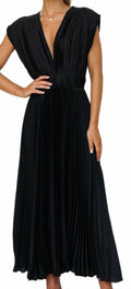 kiobrvhe Satin V Neck Pleated Midi Dress Sleeveless Black Size S by Deal US
