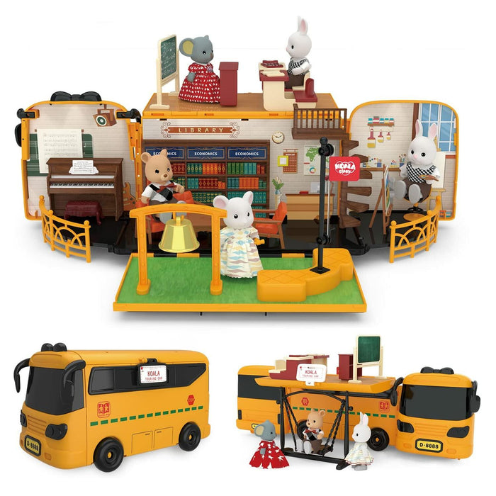 Kids Dollhouse Playset Portable School Bus with 46 Accessories Multicolor by Deal US