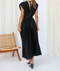 kiobrvhe Satin V Neck Pleated Midi Dress Sleeveless Black Size S by Deal US