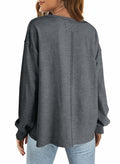 Women’s Crewneck Sweatshirt Long Sleeve Loose Fit Top w/ Pockets Dark Grey S by Deal US