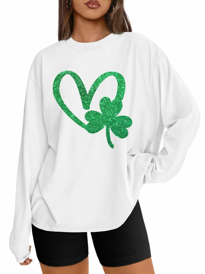 St. Patrick’s Day Women’s Lucky Shamrock Long Sleeve Tee Green 2XL by Deal US