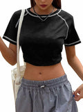 Remidoo Women's Raglan Crewneck Color Block T-Shirt Black Size XL by Deal US