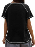Remidoo Women's Raglan Crewneck Color Block T-Shirt Black Size XL by Deal US
