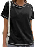 Remidoo Women's Raglan Crewneck Color Block T-Shirt Black Size XL by Deal US
