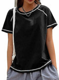 Remidoo Women's Raglan Crewneck Color Block T-Shirt Black Size XL by Deal US