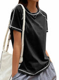 Remidoo Women's Raglan Crewneck Color Block T-Shirt Black Size XL by Deal US