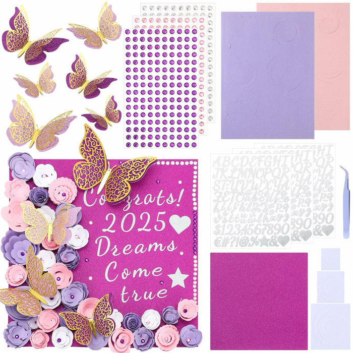 Knitgrip Graduation Cap Decoration Kit 98 Pc Purple Faux Flowers Butterfly by Deal US