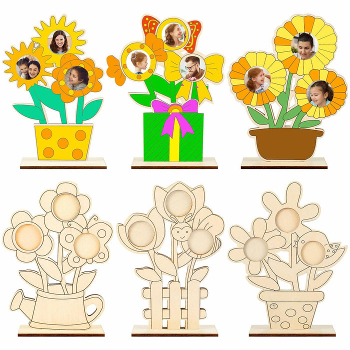 Memorywuu Mother's Day Flower Wood Picture Frame DIY Kit 6 Pcs Color Your Own by Deal US