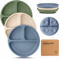 KeaBabies Silicone Suction Toddler Plates Divided 3-Pack Slate BPA-Free by Deal US
