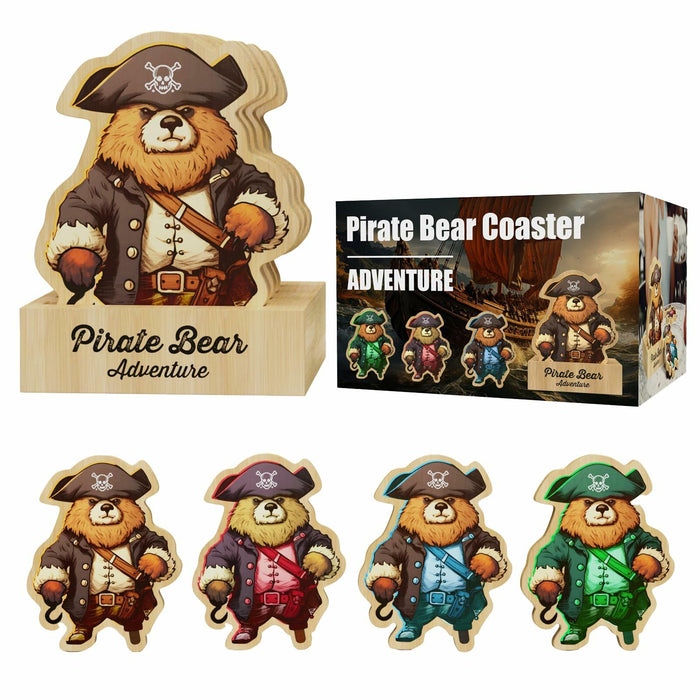 Pirate Bamboo Coasters Set with Holder Rustic Home Decor 6pcs by Deal US