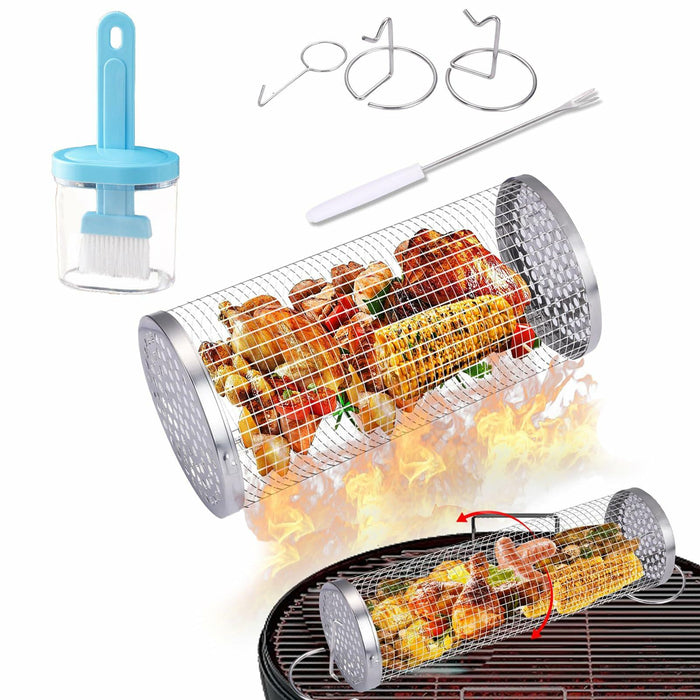 Grill Basket Outdoor Stainless Steel Rotating Bracket Small Size 1 Pack by Deal US