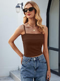 ZANZEA Adjustable Spaghetti Strap Tank Top Brown Size Small by Deal US