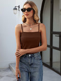 ZANZEA Adjustable Spaghetti Strap Tank Top Brown Size Small by Deal US