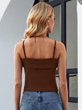 ZANZEA Adjustable Spaghetti Strap Tank Top Brown Size Small by Deal US