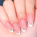 RUOKEXIN Almond Medium Pink Press On Nails Silver Glitter White Tips 24pcs by Deal US
