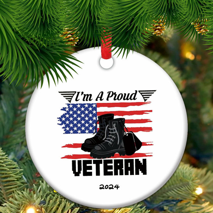Veteran 2024 Military Ornament with US Flag Proud Army Veteran by Deal US