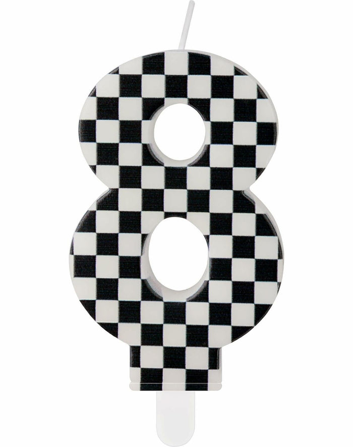 Racing Car Number 8 Birthday Candle Topper Checkered Cake Decor for Kids by Deal US