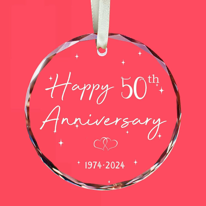 50th Anniversary Glass Wedding Ornament Keepsake Gift for Couple 3 Inch by Deal US