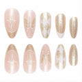 Vokupoga Press On Nails French Tip Medium Pink White Glitter 24Pcs by Deal US
