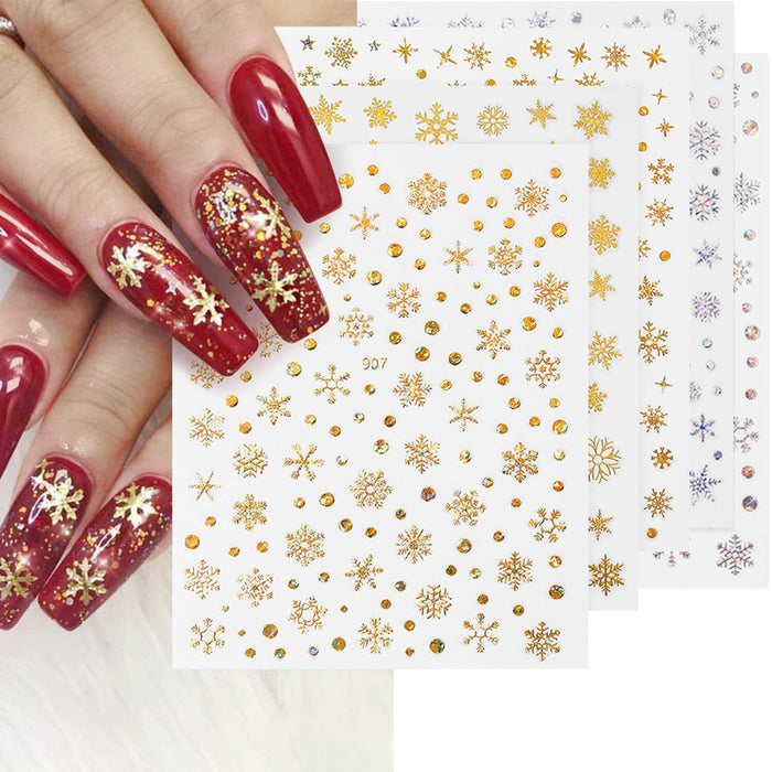 12 Sheets 3D Snowflake Nail Art Stickers Holographic Laser Gold Silver Xmas by Deal US