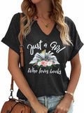 Women Book Lovers Graphic Tee V Neck Short Sleeve Dark Gray Size M by Deal US