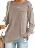 SENSERISE Womens Crewneck Sweatshirt Long Sleeve Pockets Khaki Size S by Deal US