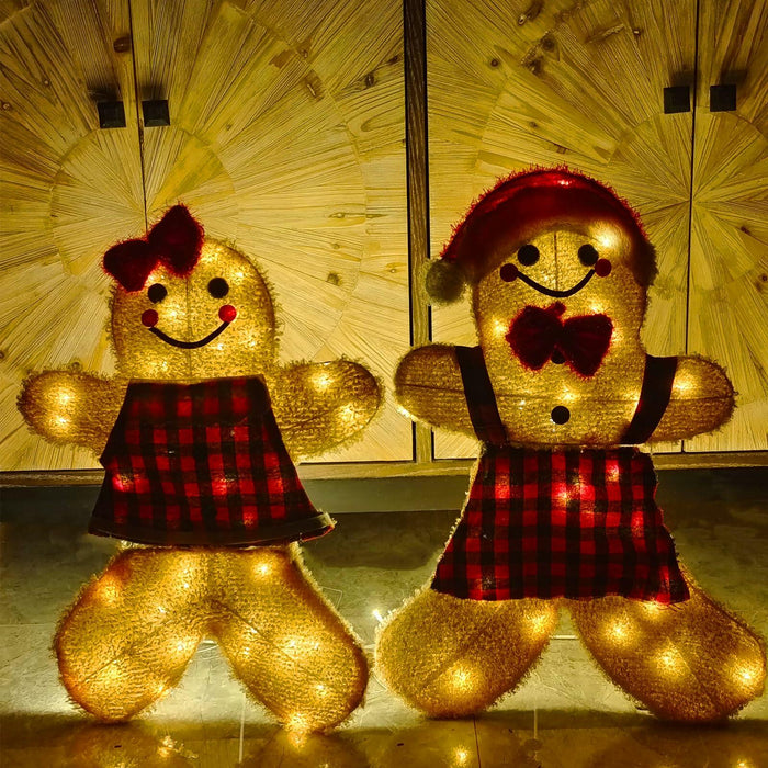 ATTBEA 2FT Pre-lit Gingerbread Man Yard Decoration Set of 2 Warm White LEDs by Deal US