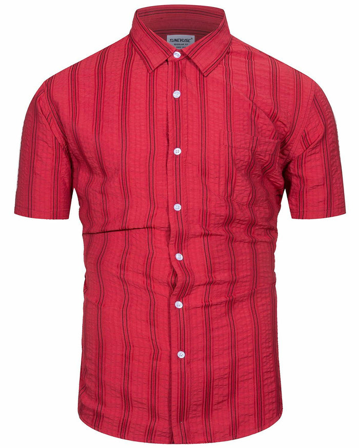 TUNEVUSE Mens Striped Hawaiian Button-Down Shirt Wine Size XL by Deal US