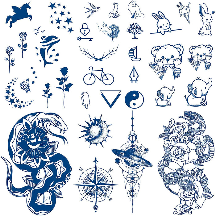 Aresvns Semi-Permanent Waterproof Temporary Tattoo Dark Blue Long-Lasting by Deal US