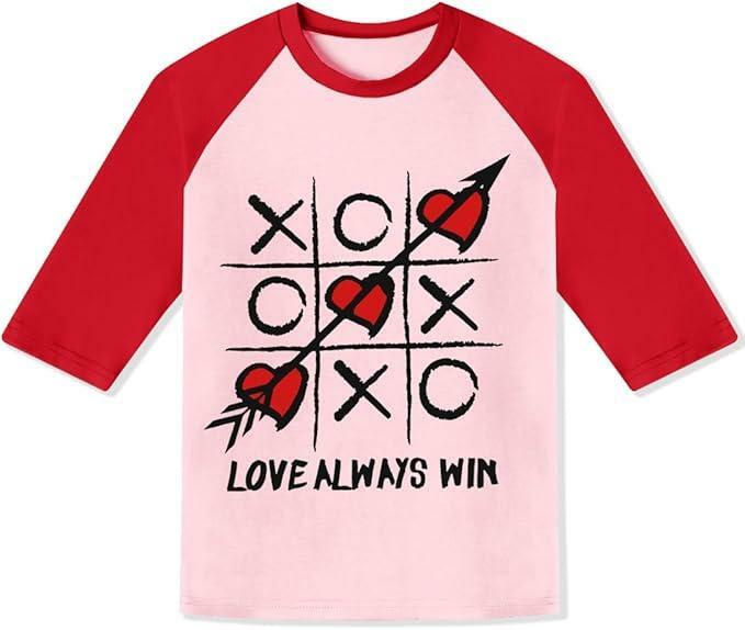 Valentine's Toddler Raglan Crew Neck Heart Print Shirt Pink Red Size 3-4 Years by Deal US