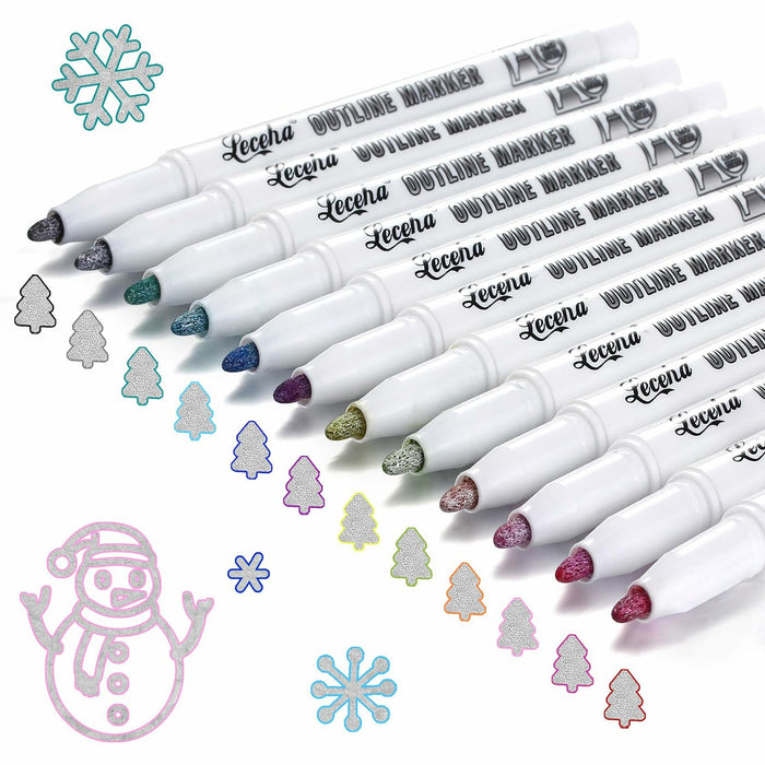 Leceha Metallic Glitter Outline Markers Pens 12 Colors Drawing Kids Teens by Deal US